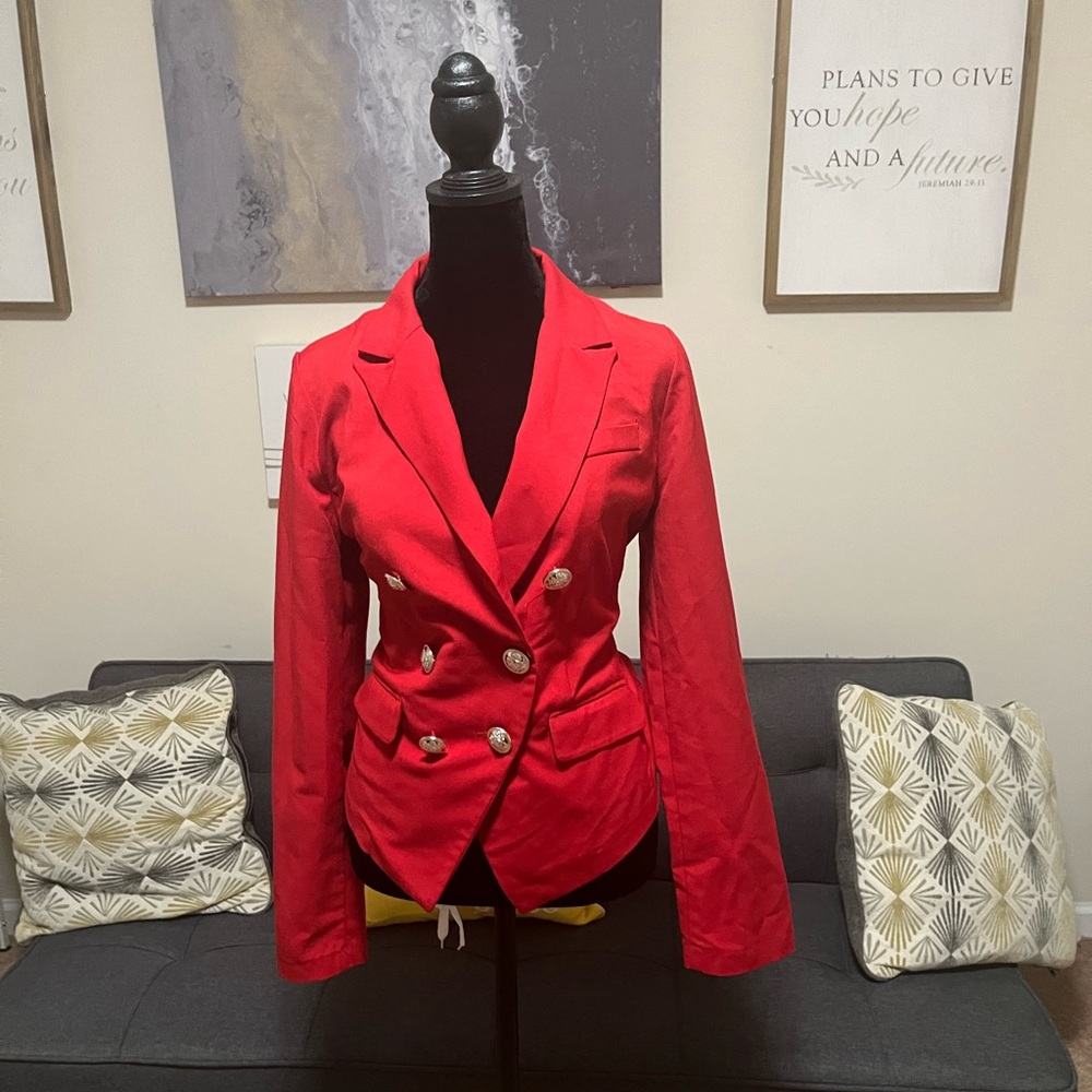 Red Double Breasted Blazer